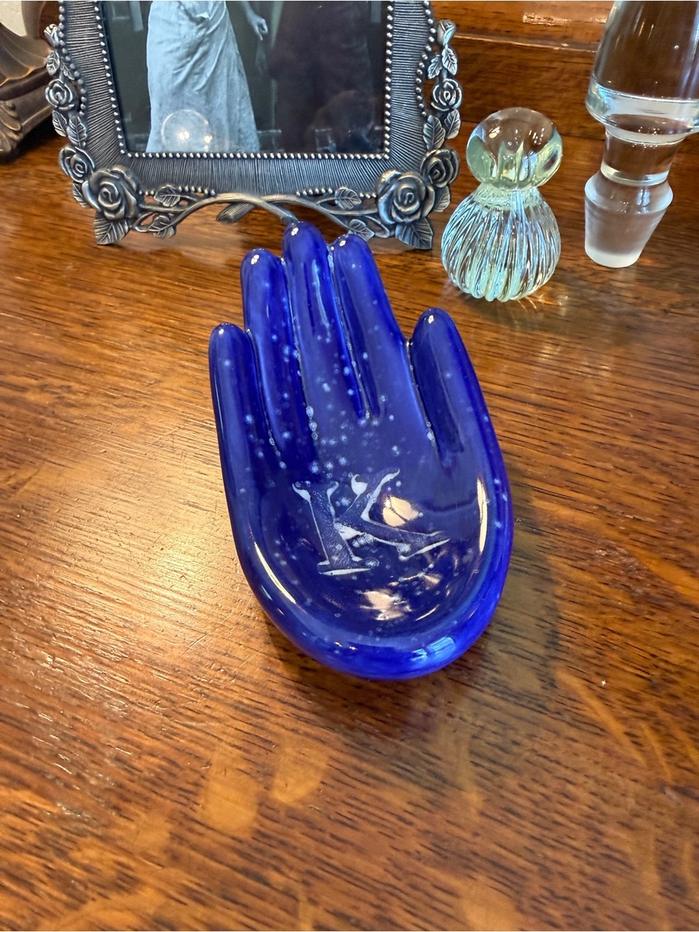 Cobalt Blue Ceramic Hand Dish with Initial “K” - Picture 4 of 12